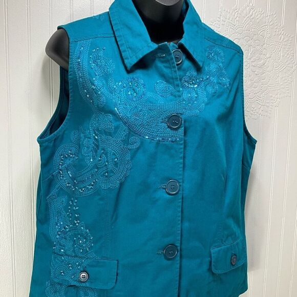 CHICO’S Turquoise Embroidered Vest - Picture 2 of 5